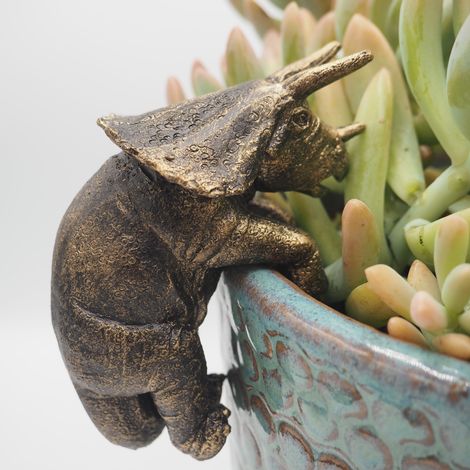 Antique Bronze Coloured Triceratops Pot Buddy - Pot Hanger